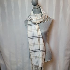Steve Madden Muffler Scarf Grid Pattern, Ivory, Taupe and Grey One Size